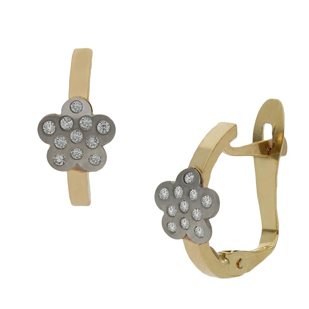 PENDIENTES BICOLOR FLOR ORO 18KL