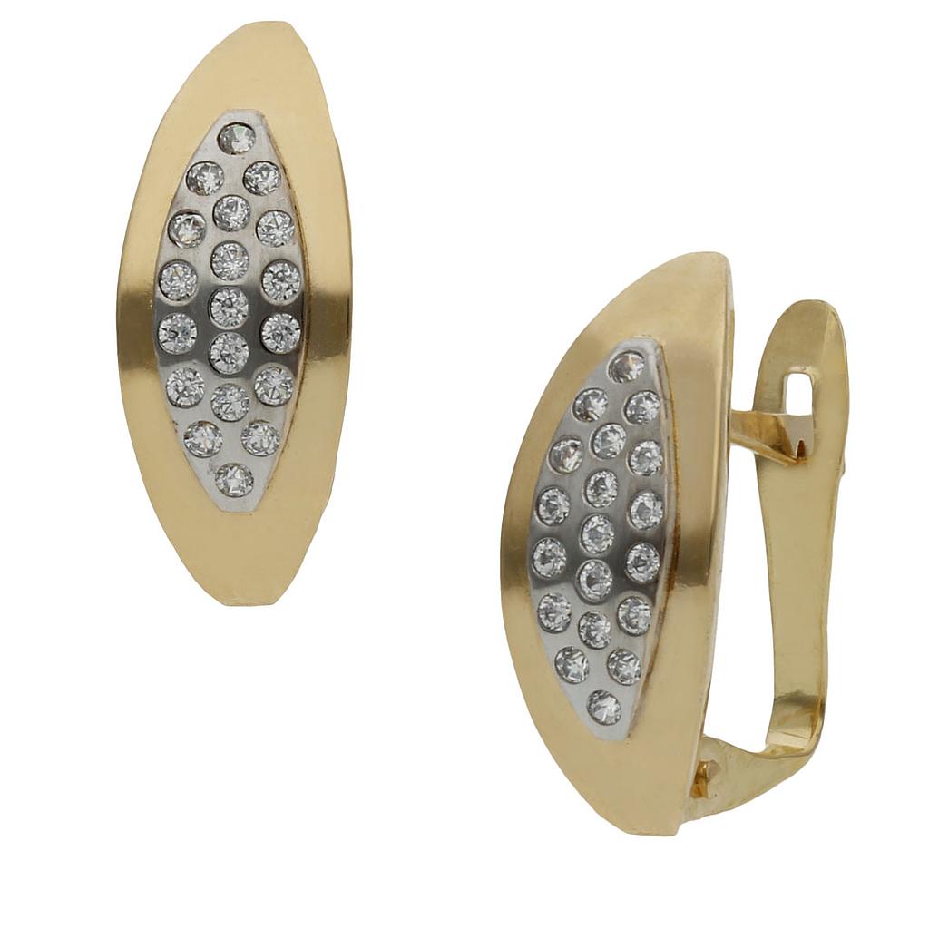 PENDIENTES BICOLOR ORO 18KL CIRCONITAS - 6x14MM