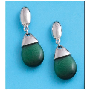 PENDIENTES OJO DE GATO VERDE PLATA 925MM