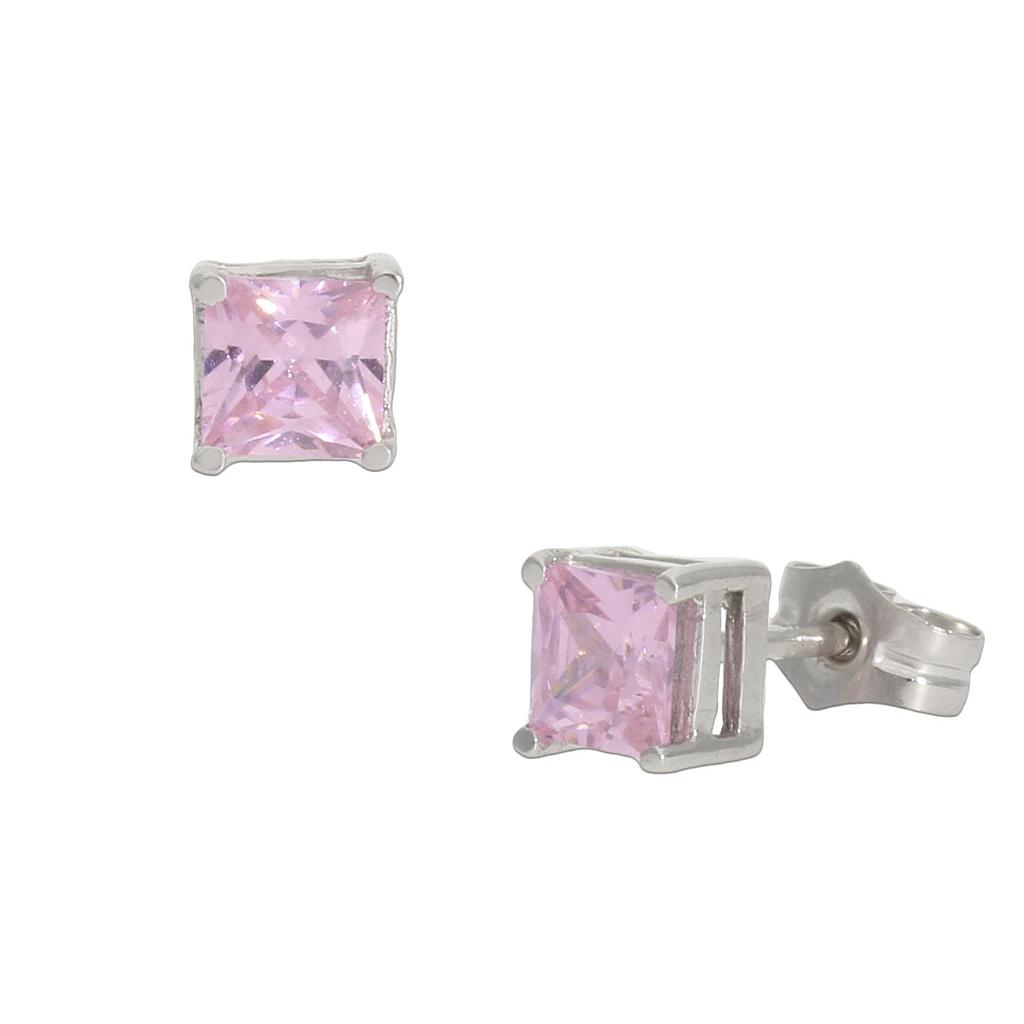 PENDIENTES ORO BLANCO 18KL ROSA - 4.5X4.5MM