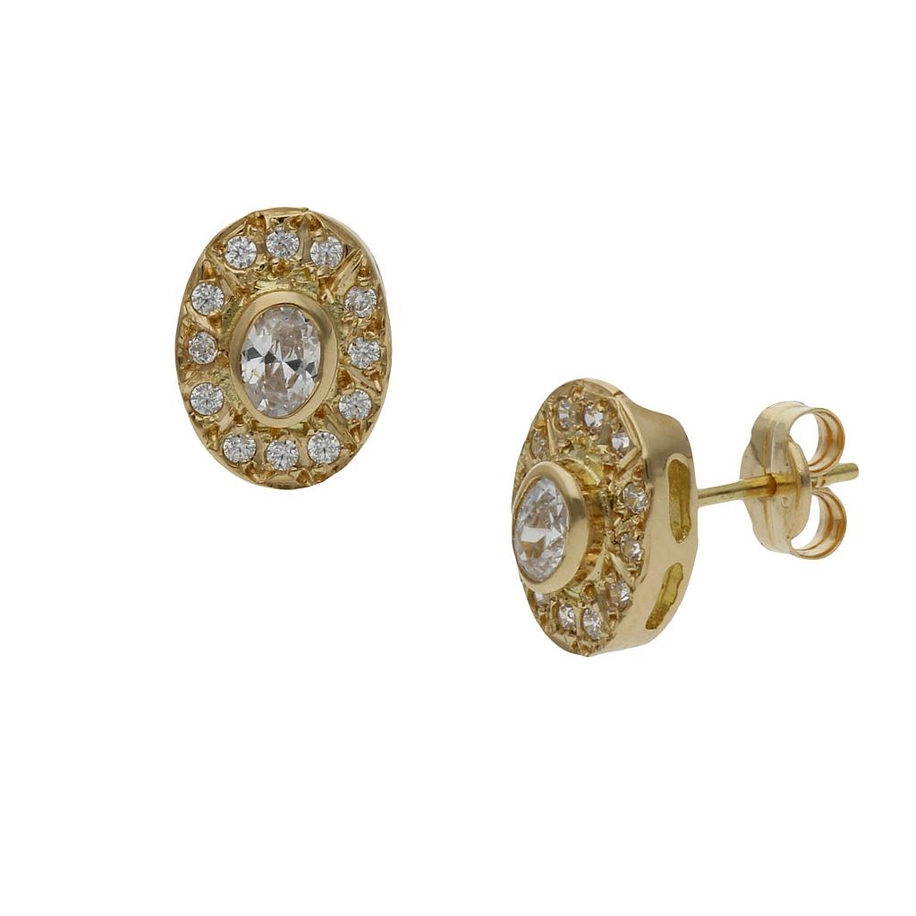 PENDIENTES OVAL ORO 18KL CIRCONITAS - 8x10MM