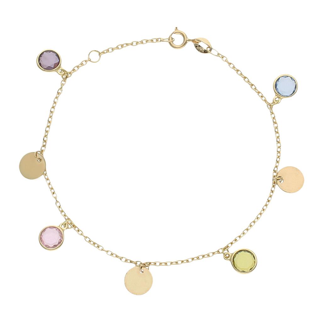 PULSERA MINI CHARMS CIRCULO + PIEDRAS ORO 18KL